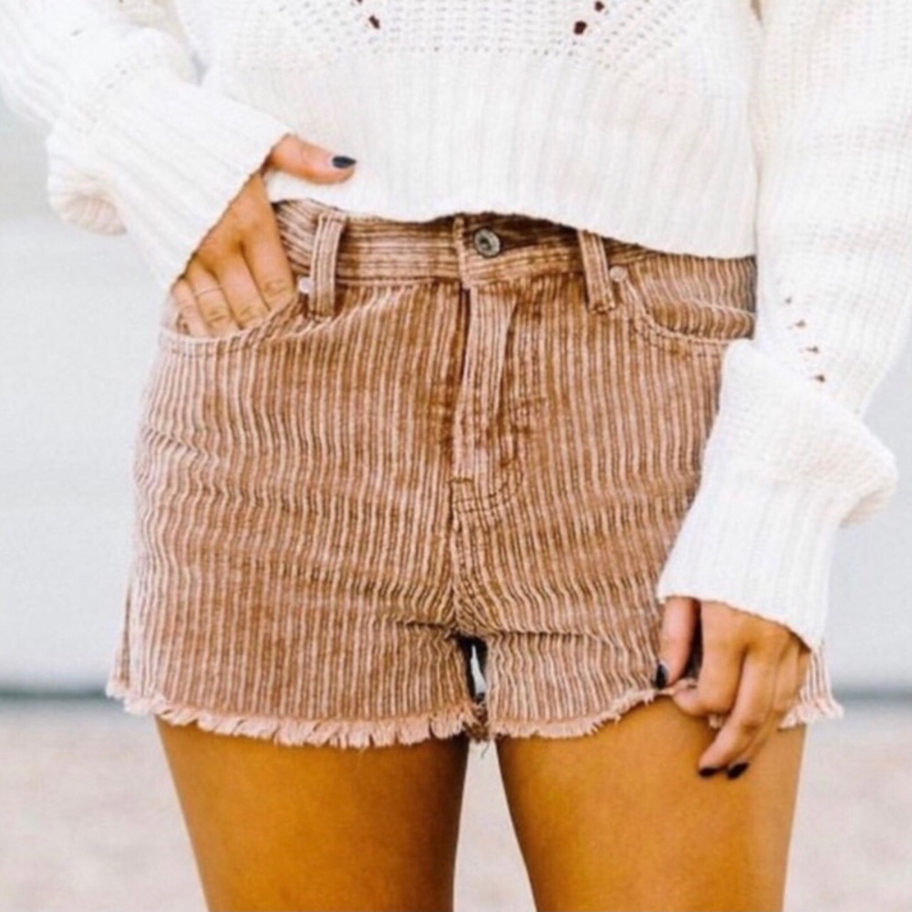 POL Camel Frayed Hem Corduroy Shorts - Picture 4 of 12